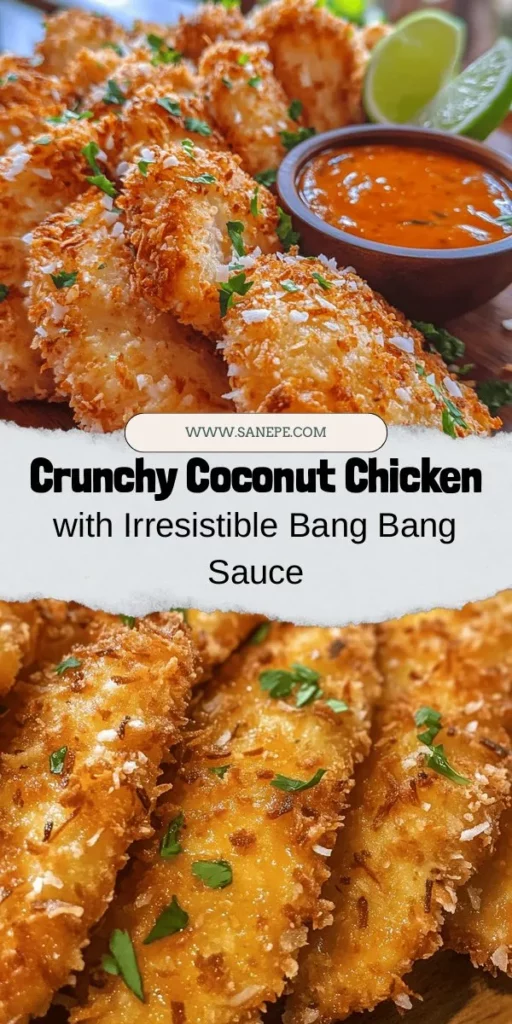 Discover the irresistible crunch of Coconut Chicken paired with a zesty Bang Bang sauce that balances spicy and sweet perfectly! This dish is not only a family favorite but also a fantastic appetizer for any gathering. With juicy chicken tenders coated in coconut and panko breadcrumbs, each bite delivers delightful texture and flavor. Elevate your meals and get ready for compliments! #CoconutChicken #BangBangSauce #Recipe #Foodie #DinnerIdeas #Appetizers #DeliciousEats