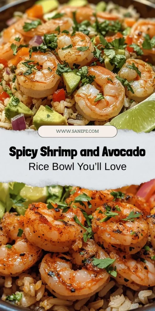 Discover the vibrant and mouthwatering Spicy Shrimp and Avocado Rice Bowl! This recipe combines succulent shrimp with a thrilling spice kick, creamy avocado, and hearty brown rice. Perfect for lunch or dinner, it's not just delicious but also packed with nutrients. Elevate your meal with fresh vegetables and customizable spices for a delightful blend of flavors. Dive into a bowl of health and taste today! #ShrimpBowl #HealthyEating #Avocado #RiceBowl #RecipeIdeas #SeafoodLovers #Foodie