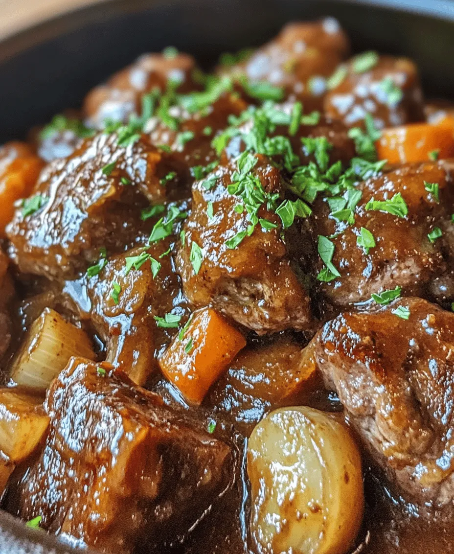 Oxtail Bourguignon is a comforting and hearty dish that brings the essence of French cuisine into your home. This savory stew features tender oxtail simmered in a rich red wine sauce, creating a dish that is both luxurious and satisfying. As the oxtail braises, it transforms into a melt-in-your-mouth delicacy, showcasing the beautiful interplay of flavors that only slow cooking can achieve. Whether served on a chilly evening or as the centerpiece of a lavish dinner party, Oxtail Bourguignon is a timeless recipe that will leave a lasting impression on your palate.