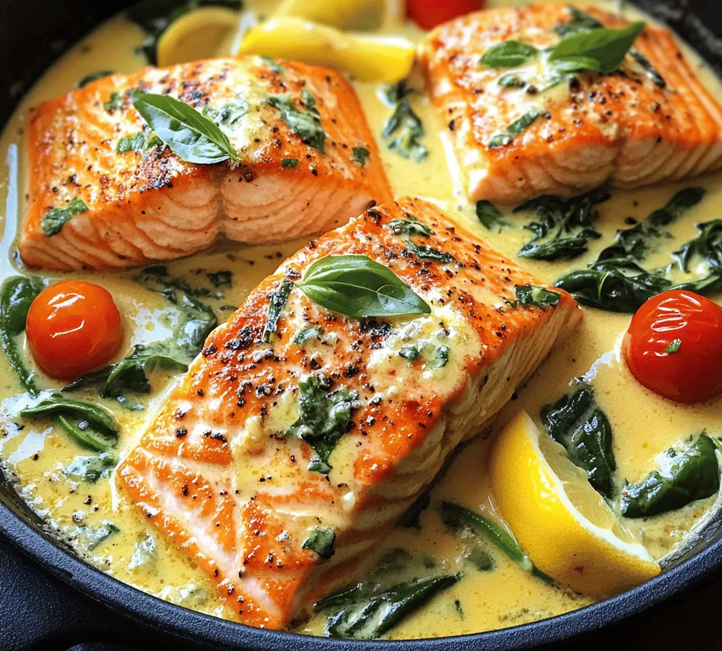 When it comes to seafood recipes that impress without requiring hours of preparation, few dishes stand out quite like <strong>Decadent Creamy Garlic Butter Tuscan Salmon</strong>. This exquisite dish seamlessly blends rich, buttery flavors with the freshness of Tuscan-inspired ingredients, creating a meal that is both satisfying and elegant. Perfect for a cozy weeknight dinner or a special occasion, this recipe showcases salmon as the star, enhanced by a creamy garlic butter sauce that is simply irresistible.” /></p>
</p>
<h3>Combining the Elements</h3>
</p>
<p>Once you’ve prepared the creamy garlic butter sauce, it’s time to bring everything together in a harmonious blend. Gently place your previously seared salmon fillets back into the pan with the sauce. Ensure that each fillet is nestled comfortably, allowing the creamy concoction to envelop them.</p>
</p>
<p>To achieve that perfect coating, use a spoon to drizzle the sauce over the salmon fillets, ensuring every inch is covered in that luscious garlic butter mixture. This step not only adds flavor but also enhances the visual appeal of the dish. Allow the salmon to simmer gently in the sauce for an additional 2-3 minutes. This will ensure the fillets are heated through while soaking up the rich flavors of the sauce. Keep the heat low to avoid overcooking the salmon, which can lead to a dry texture.</p>
</p>
<p>The goal is to serve salmon that is tender and flaky, with a delectable creaminess that clings to each bite. Once properly heated, remove the pan from the heat and prepare to plate your Tuscan masterpiece.</p>
</p>
<h3>Serving Suggestions</h3>
</p>
<p>Presentation is key when it comes to serving your Decadent Creamy Garlic Butter Tuscan Salmon. Begin by placing a generous scoop of the creamy garlic sauce onto the center of your plate. Next, gently lay the salmon fillet on top, allowing it to rest beautifully on the sauce.</p>
</p>
<p>For an added touch of color and freshness, garnish with freshly chopped basil leaves. Their vibrant green will contrast beautifully against the creamy sauce, creating an inviting visual appeal. A few lemon wedges on the side not only enhance the aesthetics but also serve as a zesty complement to the rich flavors of the dish. Encourage your guests to squeeze a bit of lemon juice over their salmon for an extra burst of brightness.</p>
</p>
<p>Consider serving this dish with a side of garlic bread, which is perfect for soaking up any leftover sauce. Alternatively, a light salad with mixed greens, cherry tomatoes, and a light vinaigrette can provide a refreshing counterbalance to the creamy richness of the salmon.</p>
</p>
<h3>Flavor Pairings and Variations</h3>
</p>
<h4>Ideal Side Dishes</h4>
</p>
<p>When it comes to side dishes, the right pairing can elevate your dining experience. Here are a few complementary options:</p>
</p>
<p>– <strong>Garlic Bread</strong>: A classic choice, garlic bread is perfect for soaking up the creamy sauce. Its crispy texture offers a delightful contrast to the tender salmon.</p>
<p>– <strong>Roasted Vegetables</strong>: Seasonal roasted vegetables, such as asparagus, zucchini, or bell peppers, add a nutritious element to your plate. The caramelized flavors from roasting enhance the overall taste profile.</p>
<p>– <strong>Light Salad</strong>: A refreshing salad made with mixed greens, cucumber, and a tangy vinaigrette can cleanse the palate and balance the richness of the dish.</p>
</p>
<p>These side dishes not only complement the flavors but also round out the meal for a satisfying dining experience.</p>
</p>
<h4>Wine Pairing Suggestions</h4>
</p>
<p>Pairing wine with your creamy salmon dish can elevate the meal further. Here are some recommendations:</p>
</p>
<p>– <strong>White Wine</strong>: A crisp Sauvignon Blanc or a buttery Chardonnay pairs beautifully with the richness of the creamy sauce. These wines enhance the flavors of the garlic and herbs, complementing the salmon perfectly.</p>
<p>– <strong>Red Wine</strong>: If you prefer red wine, opt for a light Pinot Noir. Its fruitiness and acidity can balance the creaminess of the dish without overpowering it.</p>
</p>
<h3>Variations on the Recipe</h3>
</p>
<p>The beauty of the Decadent Creamy Garlic Butter Tuscan Salmon lies in its versatility. Here are some variations to consider:</p>
</p>
<p>– <strong>Herbs and Spices</strong>: Experiment with different herbs such as dill or tarragon for a fresh twist. A sprinkle of red pepper flakes can also add a delightful kick.</p>
<p>– <strong>Vegetable Substitutions</strong>: While sun-dried tomatoes are a classic addition, consider using spinach or kale for added nutrition and flavor. These greens can easily be wilted into the sauce.</p>
<p>– <strong>Alternative Proteins</strong>: If you’re looking to switch things up, try this recipe with chicken breasts or shrimp. The cooking times will vary, so adjust accordingly to ensure everything is cooked to perfection.</p>
</p>
<h3>The Culinary Experience</h3>
</p>
<h4>Cooking Tips for Perfect Salmon</h4>
</p>
<p>Achieving the perfect salmon fillet requires attention to detail. Here are some expert tips:</p>
</p>
<p>– <strong>Choosing Fresh Salmon</strong>: Always opt for fresh, high-quality salmon. Look for fillets with vibrant color and minimal odor. Fresh salmon should smell like the ocean, not fishy.</p>
<p>– <strong>Cooking Temperature</strong>: For optimal doneness, cook salmon until it reaches an internal temperature of 125°F (52°C) for medium-rare or up to 145°F (63°C) for well-done. Using a meat thermometer can help ensure precision.</p>
<p>– <strong>Searing Technique</strong>: Begin with a hot pan and a little oil to achieve a beautiful sear. Don’t overcrowd the pan, as this can lower the temperature and prevent browning.</p>
</p>
<h4>The Role of Presentation</h4>
</p>
<p>Plating is an art form that enhances the overall dining experience. Consider the following elements for an impressive presentation:</p>
</p>
<p>– <strong>Color Contrast</strong>: Use colorful vegetables or garnishes to create visual interest. The contrast between the creamy sauce and vibrant greens can make the dish pop.</p>
<p>– <strong>Texture Variety</strong>: Incorporate different textures on the plate. The creamy sauce, tender salmon, and crispy garlic bread create a delightful contrast that engages the senses.</p>
<p>– <strong>Symmetry and Balance</strong>: Arrange the elements on the plate thoughtfully, considering balance and symmetry. This attention to detail can elevate the dining experience for your guests.</p>
</p>
<h4>Bringing the Family Together</h4>
</p>
<p>The Decadent Creamy Garlic Butter Tuscan Salmon is more than just a meal; it’s an opportunity to foster connections around the dining table. This dish can serve as a centerpiece for family gatherings and celebrations, inviting loved ones to share in the joy of good food and meaningful conversation.</p>
</p>
<p>As families gather to enjoy this flavorful dish, it creates a warm atmosphere where stories are exchanged and laughter fills the air. The act of sharing a meal is a time-honored tradition that strengthens bonds and creates lasting memories.</p>
</p>
<h3>Conclusion</h3>
</p>
<p>In summary, the Decadent Creamy Garlic Butter Tuscan Salmon is a versatile and delightful recipe that can easily be prepared at home. With its rich flavors, elegant presentation, and ability to bring people together, this dish stands out as a culinary masterpiece.</p>
</p>
<p>Whether you’re enjoying it on a weeknight or serving it at a special gathering, this salmon recipe promises to impress. Its creamy sauce, infused with garlic and herbs, creates a comforting and indulgent experience that will have everyone asking for seconds. Invite your family and friends to explore these delightful flavors and the comforting nature of this dish. With just a few simple steps, you can create a meal that’s not only delicious but also fosters connection and joy around the table.</p>
</div>