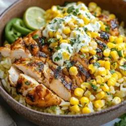 Imagine a dish that captures the spirit and vibrancy of summertime street fairs, where flavor and culture collide in a deliciously satisfying way. Enter the Loaded Street Corn Chicken Rice Bowl—a delightful medley of tender chicken, fluffy rice, and sweet corn, all drizzled with a tangy sauce that elevates this bowl to new heights. This dish not only tantalizes your taste buds but also serves as a complete meal that is perfect for families and gatherings. The Loaded Street Corn Chicken Rice Bowl is a feast for the senses, combining comforting ingredients with a zesty flair that makes it a standout option for any occasion.