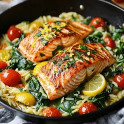 If you’re looking for a quick, nutritious meal that’s bursting with flavor, the One Skillet Salmon with Lemon Orzo is an excellent choice. This dish not only delivers a delightful medley of savory and zesty flavors but also showcases the beautiful textures of perfectly cooked salmon paired with tender orzo pasta. The convenience of this recipe lies in its one-skillet method, making it an ideal option for busy weeknights or a simple yet elegant dinner.