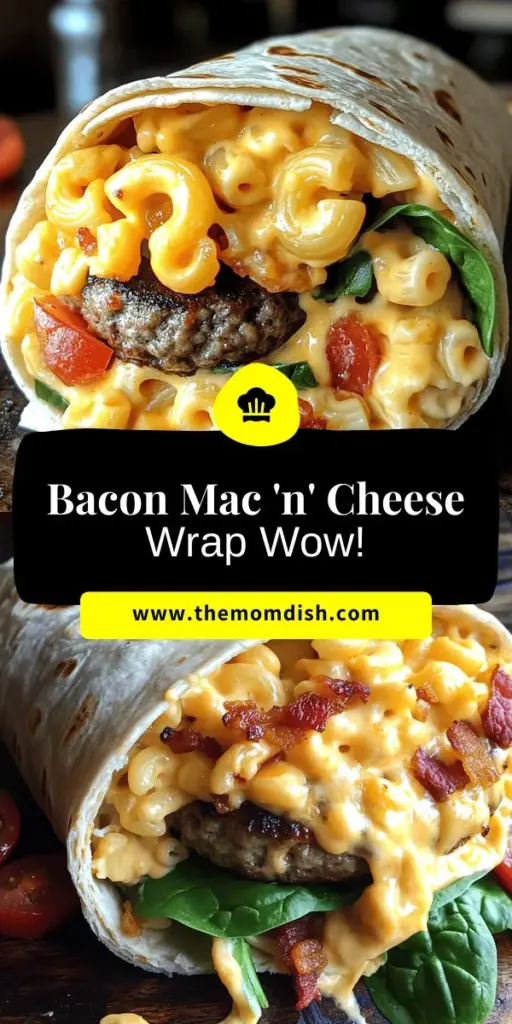 Indulge in the ultimate comfort food with our Bacon Mac 'n' Cheese Burger Wrap! This mouthwatering wrap combines crispy bacon, creamy macaroni and cheese, and juicy burger patties, all securely wrapped in a soft tortilla. Perfect for any meal or gathering, this fun recipe brings nostalgia and satisfaction in every bite. Click through to explore the full recipe and discover how to create this delicious fusion dish that your taste buds will love!