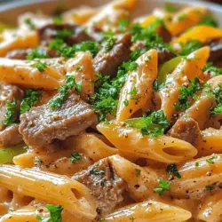 If you're a fan of rich, savory flavors and comforting meals, then the One-Pot Philly Cheesesteak Pasta is bound to become your new go-to dish. This culinary creation melds the classic elements of a Philly cheesesteak — tender steak, sautéed vegetables, and creamy cheese — with al dente pasta, all cooked conveniently in a single pot. Its roots trace back to Philadelphia, where the cheesesteak sandwich reigns supreme, known for its delicious combination of beef and melted cheese. By transforming this beloved sandwich into a pasta dish, we create a hearty meal that is not only satisfying but also quick to prepare.