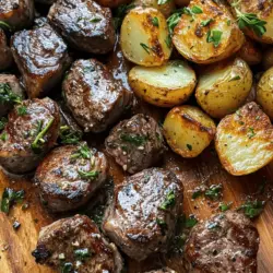 When it comes to weeknight dinners, finding a recipe that is both quick to prepare and satisfying can often feel like a daunting task. However, the Sizzling Garlic Butter Steak Bites and Crispy Potatoes recipe is here to change that. This dish features tender sirloin steak, infused with aromatic garlic and fresh herbs, paired with perfectly crispy baby potatoes. Not only does it come together in under an hour, but it also boasts a flavor profile that is sure to impress. Whether you are cooking for family or entertaining guests, this recipe is a surefire crowd-pleaser.