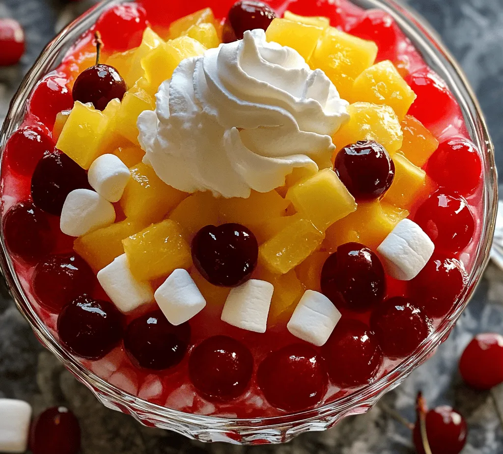 Cherry Applesauce Jello Salad is the quintessential dish that brings together the sweetness of cherries and applesauce, infused with the fun, wobbly texture of jello. This delightful salad is not just a treat for the taste buds; it's also visually appealing, thanks to its vibrant colors. Whether you're preparing for a family gathering, a summer barbecue, or a festive holiday meal, this dish fits seamlessly into any occasion. Its versatility allows it to serve as a refreshing side dish or even a light dessert that can please both kids and adults alike.