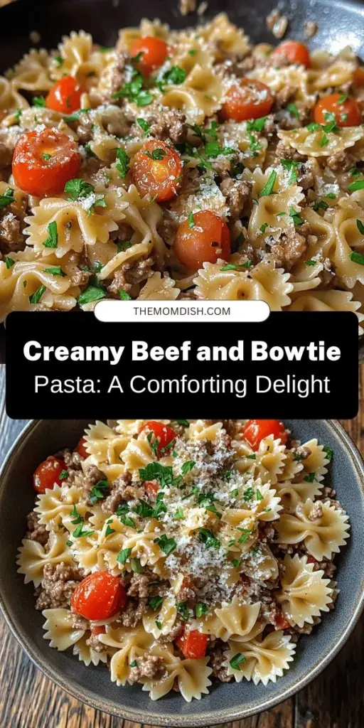 Discover the ultimate comfort food with creamy beef and bowtie pasta! This easy-to-make dish features tender bowtie pasta coated in a rich, creamy sauce with savory ground beef, cherry tomatoes, and aromatic herbs. Perfect for family dinners or cozy nights in, this recipe is both indulgent and satisfying. Customize it to your taste, and enjoy a delightful meal that warms the heart. #PastaRecipes #ComfortFood #EasyDinner #CookingAtHome #Foodie #RecipeOfTheDay