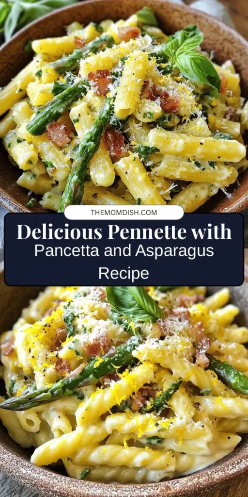 Discover the deliciousness of Pennette with Pancetta and Asparagus, an Italian pasta dish that combines savory pancetta with fresh asparagus for a perfect meal any day! Enjoy the delightful textures and flavors made even better with a hint of lemon zest. Simple yet impressive, this recipe is versatile enough for weeknight dinners or gathering with guests. Dive into this satisfying dish that’s full of nutritional benefits! #PastaRecipe #ItalianCooking #HealthyEating #Asparagus #Pancetta #MealIdeas #HomeCooking