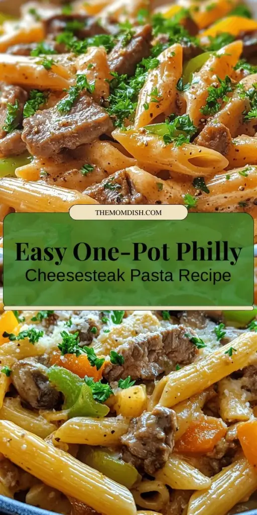 Discover the delicious simplicity of One-Pot Philly Cheesesteak Pasta! This comfort food transforms the classic cheesesteak into a savory pasta dish, featuring tender steak, sautéed veggies, and creamy cheese all in one pot for easy cooking and cleanup. Perfect for busy nights, this flavorful meal is sure to please the whole family. Dive into this recipe that's rich in flavor and quick to prepare! #OnePotMeals #CheesesteakPasta #FamilyDinner #ComfortFood #EasyRecipes #CookingAtHome #PastaRecipes