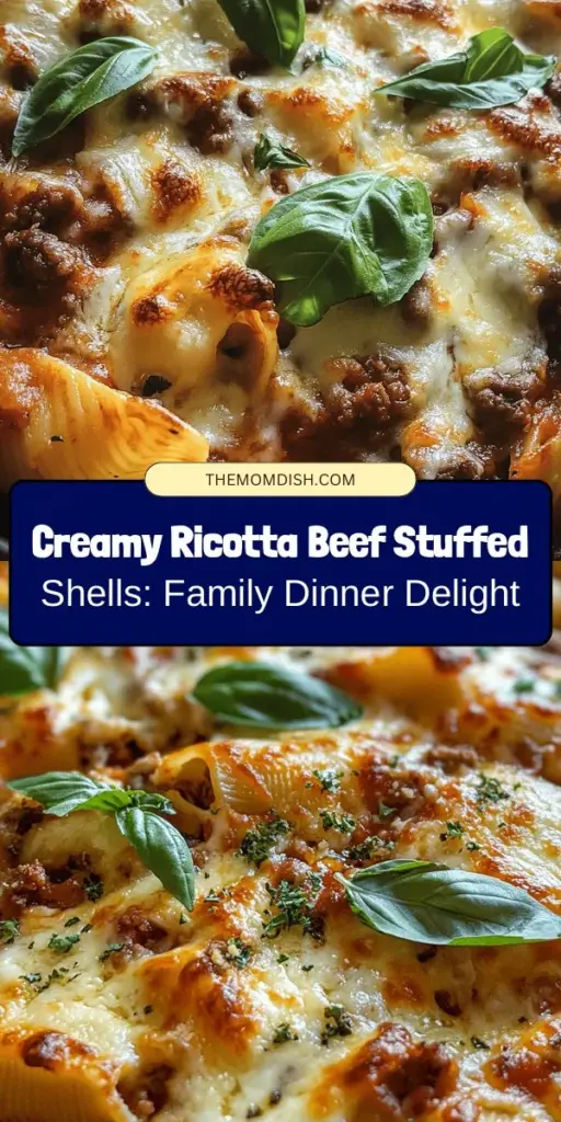 Indulge in the ultimate comfort food with Creamy Ricotta Beef Stuffed Shells Pasta, perfect for family dinners or gatherings! These jumbo pasta shells are generously filled with a savory beef and ricotta mixture, smothered in rich marinara sauce and topped with gooey melted cheese. This recipe balances heartiness and creaminess, making it a guaranteed crowd-pleaser. Try it tonight! #StuffedShells #ComfortFood #FamilyDinner #ItalianCuisine #PastaLovers #HomeCooking #CheesyGoodness