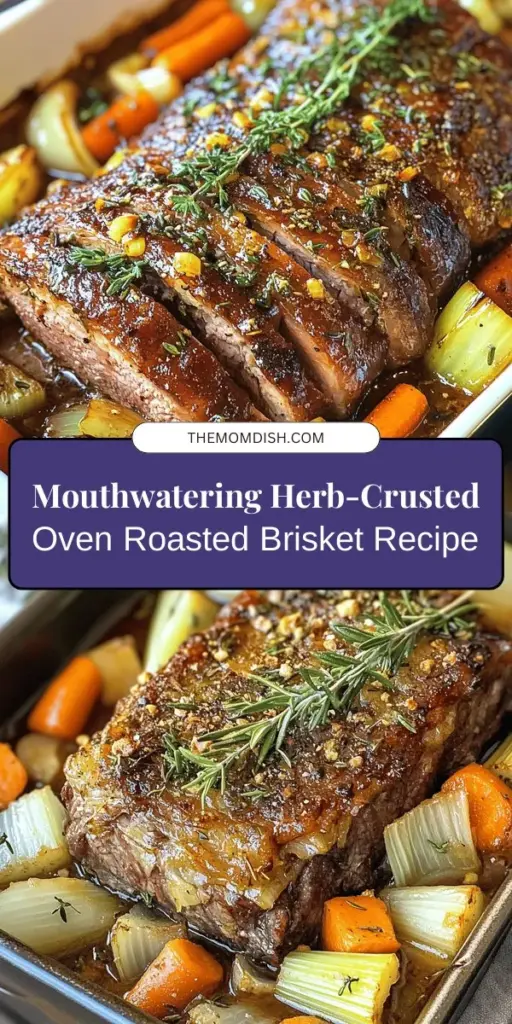 Discover the mouthwatering delight of Savory Oven Roasted Brisket with Herb Crust! This tender and juicy dish is perfect for gatherings, thanks to its rich flavors and aromatic herb crust. With a slow roasting method that melts in your mouth, this simple recipe will impress your guests and leave them wanting more. Explore the benefits of brisket and fresh herbs while creating a centerpiece that's sure to shine. #Brisket #OvenRoasted #ComfortFood #HerbCrust #DinnerIdeas #CookingTips #Foodie