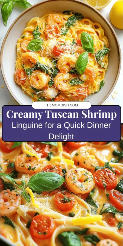 Indulge in the deliciousness of Creamy Tuscan Shrimp Linguine! This easy-to-make weeknight meal combines succulent shrimp, fresh spinach, and juicy cherry tomatoes enveloped in a rich, creamy sauce. Perfect for impressing guests or enjoying a cozy night in. With its vibrant flavors and enticing aromas, this pasta dish brings the taste of Italy right to your table. Dive into this comforting classic tonight! #CreamyPasta #TuscanShrimp #ItalianRecipes #WeeknightDinner #Foodie #PastaLovers