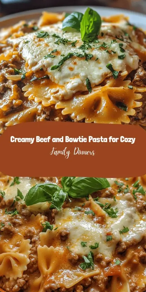 Indulge in the creamy goodness of Beef and Bowtie Pasta! This comforting Italian dish combines tender bowtie pasta, savory ground beef, and a rich, velvety sauce that’s perfect for any occasion. Loaded with flavor and easy to make, it's a family favorite that brings everyone to the table. Elevate your dining experience with this delightful recipe! #CreamyPasta #ComfortFood #ItalianCuisine #DinnerIdeas #PastaLovers #FamilyMeals #EasyRecipes