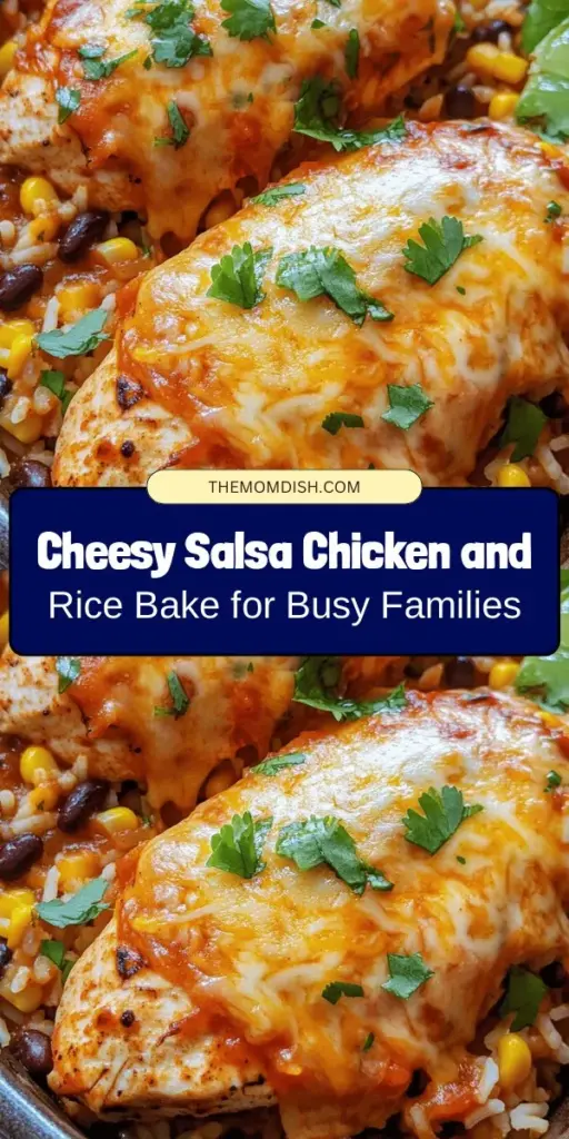 Discover the comforting flavors of Cheesy Salsa Chicken and Rice Bake! This one-pan meal combines tender chicken, fluffy rice, black beans, and gooey cheese, all elevated by zesty salsa. Perfect for busy weeknights, it's easy to make and cleanup is a breeze. Plus, it's customizable to suit your taste! Serve with a sprinkle of cilantro and lime for that extra zing. Gather your loved ones and enjoy this hearty, satisfying dish! #CheesySalsaChicken #OnePanMeal #ComfortFood #FamilyDinner #EasyRecipes