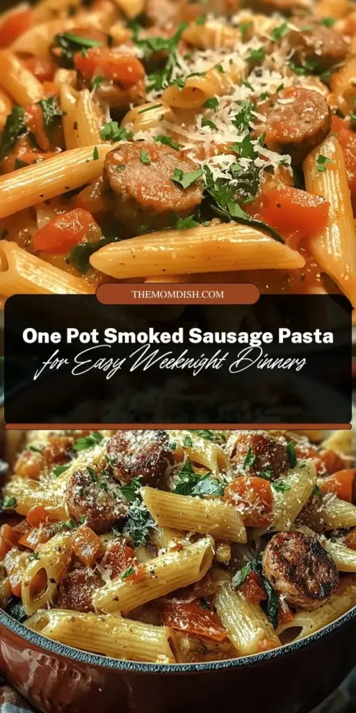 Elevate your weeknight dinner with this One Pot Smoked Sausage Pasta! This easy recipe combines savory smoked sausage, penne pasta, and colorful veggies into a hearty meal that's rich in flavor and quick to prepare. Perfect for busy parents or students, this one-pot wonder saves you time on both cooking and cleanup. Enjoy a comforting dish with robust flavors that will please everyone at the table. #OnePotMeal #PastaLovers #DinnerInspiration #EasyRecipes #ComfortFood #BusyWeeknights