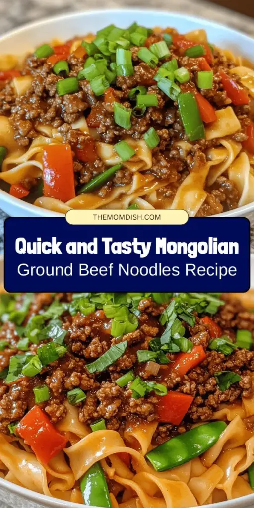 Discover the delightful flavors of Mongolian cuisine with this stunning Mongolian Ground Beef Noodles recipe. Perfect for busy weeknights, this dish combines savory ground beef, tender egg noodles, and fresh vegetables in a rich and flavorful sauce. Easy to prepare, it's a meal that brings everyone together around the dinner table. Get ready to impress your family and friends with this quick, satisfying dinner! #MongolianNoodles #QuickDinner #ComfortFood #FamilyMeals #EasyRecipes