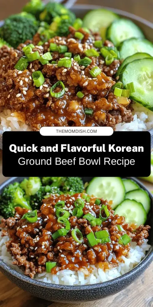 Discover the vibrant flavors of Korean cuisine with this easy and customizable Korean Ground Beef Bowl! Featuring savory ground beef, fresh vegetables like broccoli and cucumber, and a delicious sauce made with gochujang and sesame oil, this bowl is perfect for busy weeknights or meal prep. Enjoy a healthy, balanced dish that's as visually appealing as it is tasty. Dive into a culinary adventure today! #KoreanCooking #GroundBeef #HealthyMeals #Foodie #EasyRecipes #MealPrep #QuickDinner #KoreanCuisine