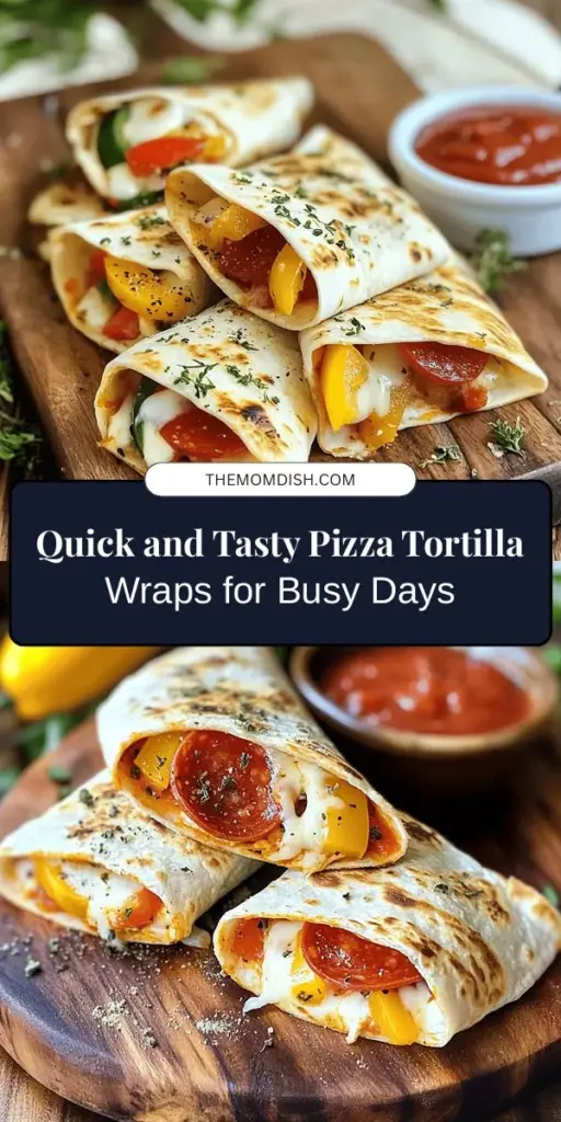 Discover the ultimate Quick and Delicious meal with this Easy Pizza Tortilla Wrap recipe! Perfect for busy nights or a fun family activity, these wraps combine all your favorite pizza flavors in a soft, customizable tortilla. Choose your toppings, from gooey mozzarella to pepperoni, and enjoy a mess-free dining experience. Involve the kids in the kitchen for a delightful bonding time. Try them today! #PizzaWraps #QuickMeals #FamilyCooking #EasyRecipes #MealPrepIdeas