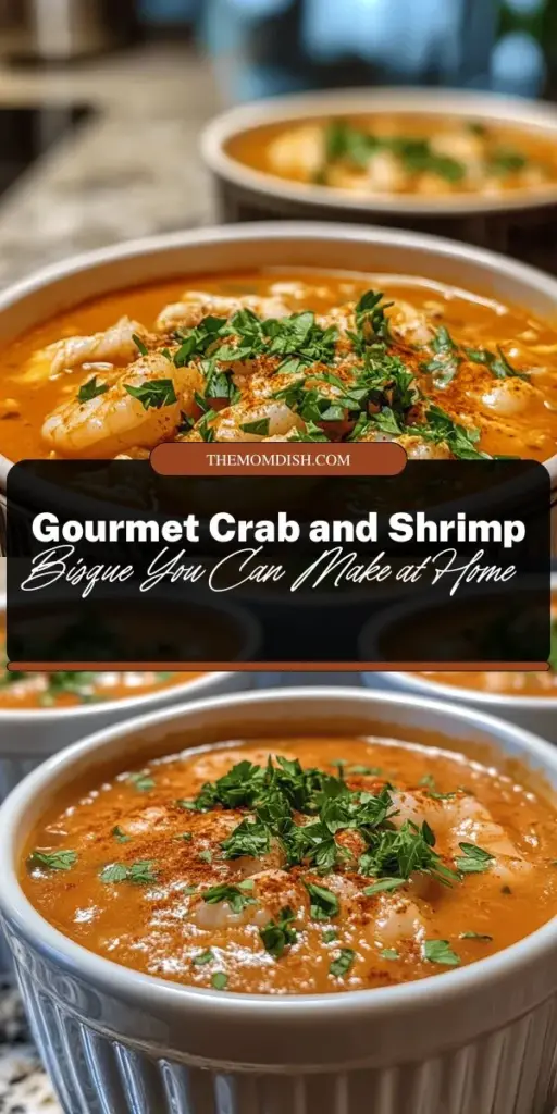 Create a culinary masterpiece at home with our Rich Crab and Shrimp Bisque recipe! This luxurious seafood soup combines fresh crab meat and tender shrimp in a creamy, aromatic broth that evokes gourmet dining. Perfect for special occasions or cozy nights, this bisque is a true comfort food. Discover the secrets of sourcing the best ingredients, mastering cooking techniques, and balancing flavors. Dive into an indulgent dining experience! #SeafoodBisque #Foodie #GourmetCooking #ComfortFood #HomeCooking #SeafoodLovers #RecipeOfTheDay