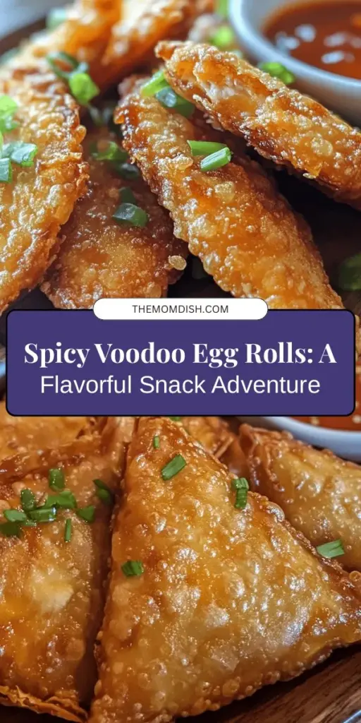 Looking for a bold and spicy snack? Try these Voodoo Egg Rolls! This creative twist on a classic favorite combines lean proteins, fresh veggies, and zesty spices, offering a deliciously crunchy experience. Perfect for gatherings or a tasty treat at home, they're easy to customize to suit your dietary preferences. Enjoy a healthier version made from scratch! Get ready to impress your taste buds! #VoodooEggRolls #SpicySnacks #HomemadeGoodness #HealthyEating #SnackTime