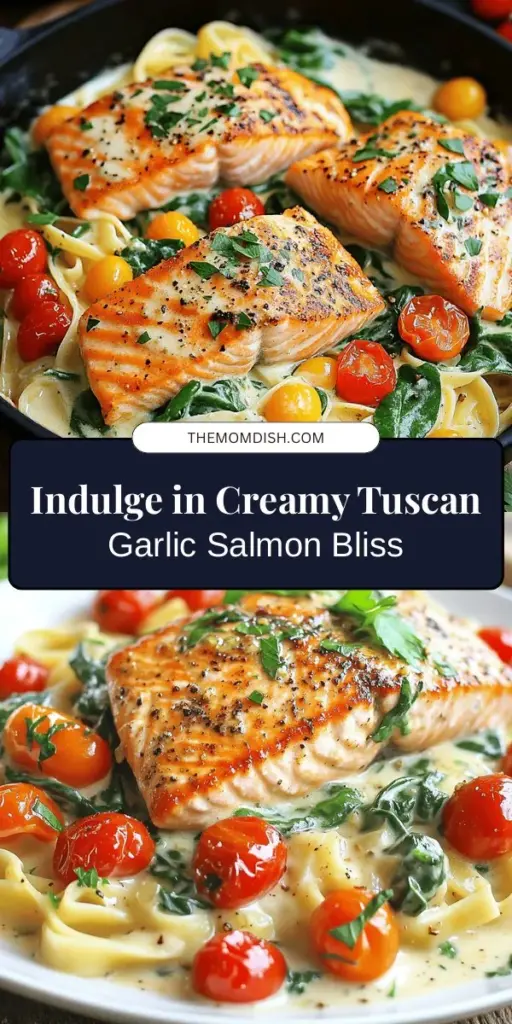 Discover the irresistible flavors of Creamy Tuscan Garlic Salmon with this simple and delicious recipe! This dish features succulent salmon fillets in a rich garlic cream sauce accented by cherry tomatoes and spinach, making it perfect for any occasion. Serve it over pasta, rice, or veggies for a truly satisfying meal. Quick to prepare and packed with nutrition, it’s sure to impress your family or guests! #SalmonRecipe #ItalianCuisine #DinnerRecipes #HealthyEating #Foodie