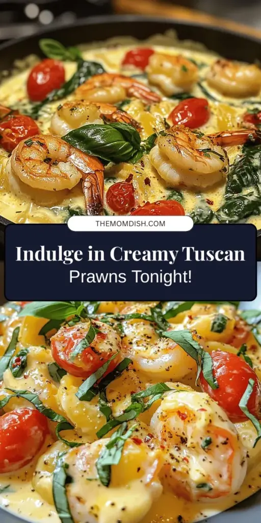 Indulge in a taste of Italy with these Creamy Tuscan Prawns! This luxurious dish features succulent prawns in a rich cream sauce, enhanced by vibrant cherry tomatoes and fresh spinach. Perfect for impressing guests or enjoying a cozy meal at home, it's as versatile as it is delicious. Serve over pasta, with crusty bread, or on a bed of rice for the ultimate comfort food experience. #CreamyTuscanPrawns #ItalianCuisine #SeafoodLovers #EasyRecipes #DinnerIdeas #ComfortFood