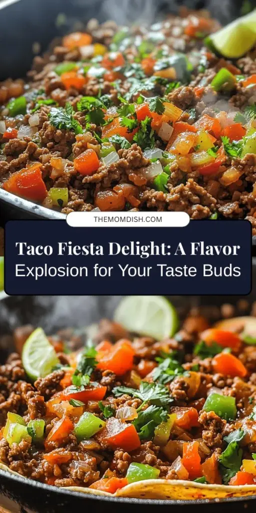 Discover the joy of cooking with Taco Fiesta Delight, a vibrant dish that combines bold Mexican flavors with fresh ingredients. Perfect for gatherings or cozy nights in, this customizable recipe accommodates different dietary preferences using ground beef or turkey. Packed with essential nutrients and bursting with flavor from spices and vegetables, Taco Fiesta Delight will elevate your dining experience. Get ready to savor every bite! #TacoFiestaDelight #MexicanCuisine #TacoNight #FoodieFun #HealthyEating #RecipeIdeas #CookingAtHome #GatherAround