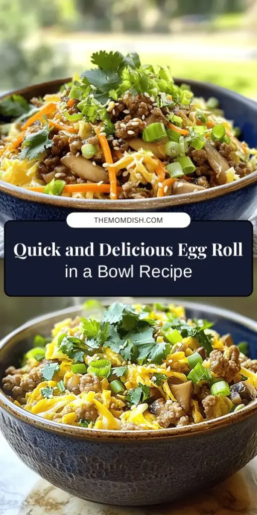 Discover the deliciousness of Egg Roll in a Bowl, the perfect quick and healthy dinner option! This deconstructed version combines ground meat, crunchy veggies, and flavorful sauces for a meal that’s both satisfying and nutritious. Customize it with your favorite proteins, add some spice, and enjoy a dish that captures all the classic flavors of traditional egg rolls without the frying. Perfect for busy weeknights! #EggRollInABowl #HealthyEating #QuickRecipes #DinnerIdeas #Foodie