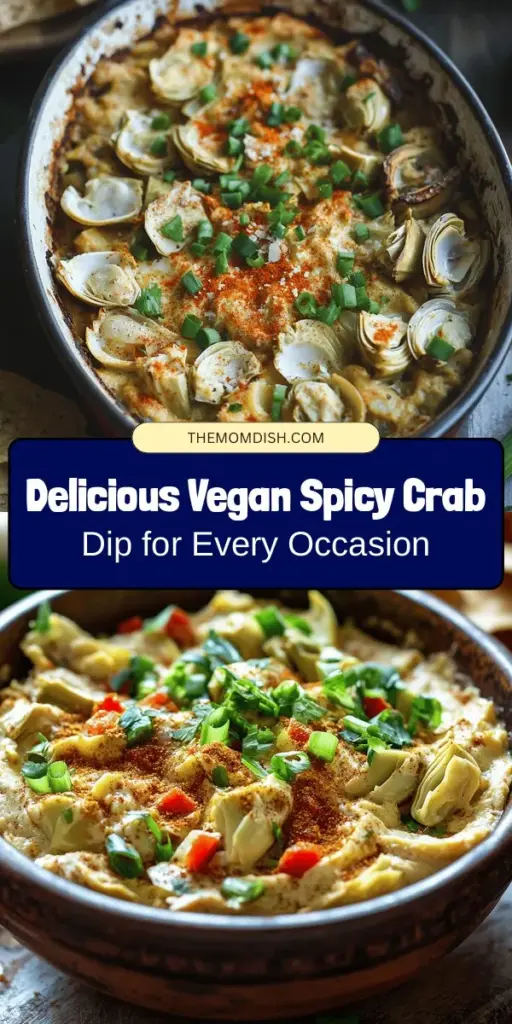 Discover the delightful taste of Vegan Spicy Crab Dip, a plant-based twist on a classic favorite! This creamy, spicy dip is perfect for parties and game days, blending artichokes, cashews, miso, and spices for a flavor-packed experience. Serve it warm with bread, crackers, or veggies, and impress your guests with its rich, savory goodness. Enjoy a healthier snack without compromising on taste! #VeganRecipes #PlantBased #HealthySnacks #VeganAppetizer #SpicyCrabDip