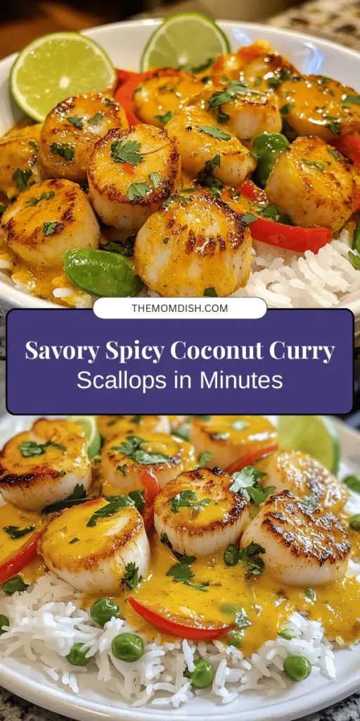 Discover the exquisite flavors of Spicy Coconut Curry Scallops! This simple yet sophisticated dish features tender scallops bathed in a creamy coconut milk sauce infused with aromatic spices. Perfect for weeknight dinners or special occasions, it’s easy to make and sure to impress. Enjoy the harmonious blend of sweet, spicy, and savory flavors, paired beautifully with jasmine rice or fresh vegetables. Elevate your dining experience! #Seafood #ThaiCuisine #HomeCooking #Curry #Scallops #Foodie