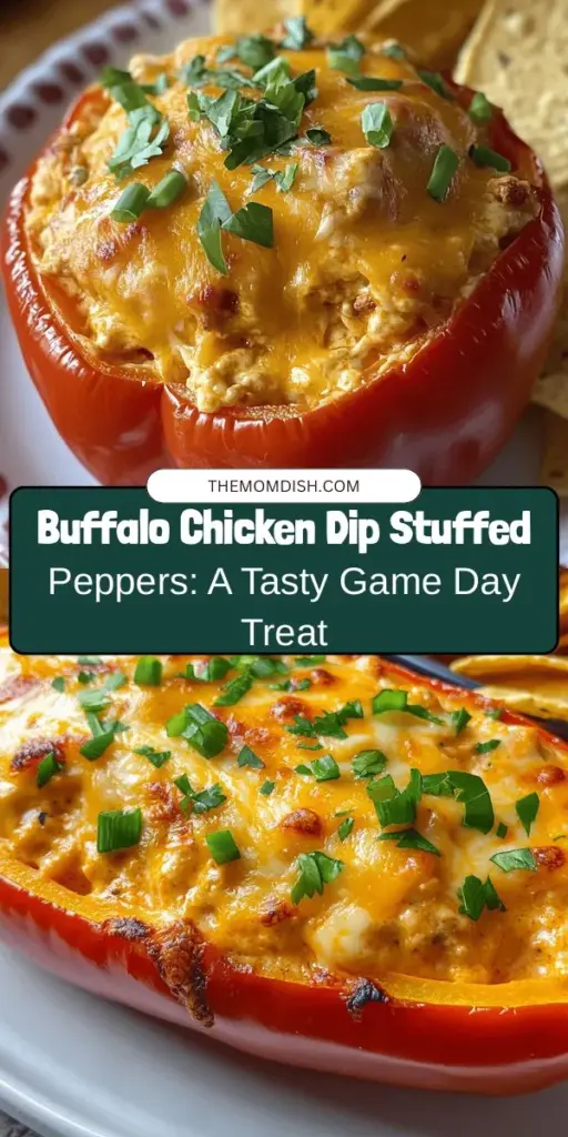 Discover the deliciousness of Buffalo Chicken Dip Stuffed Sweet Bell Peppers! This flavorful appetizer combines the beloved buffalo chicken dip in a healthy, vibrant pepper version. Perfect for gatherings, these bite-sized treats balance spicy and sweet flavors while being gluten-free and low-carb. Enjoy their colorful presentation and nutritious ingredients, making them a satisfying snack or party dish. Try this tasty twist today! #BuffaloChickenDip #StuffedPeppers #Appetizer #HealthyEating #GameDaySnacks #PartyFood