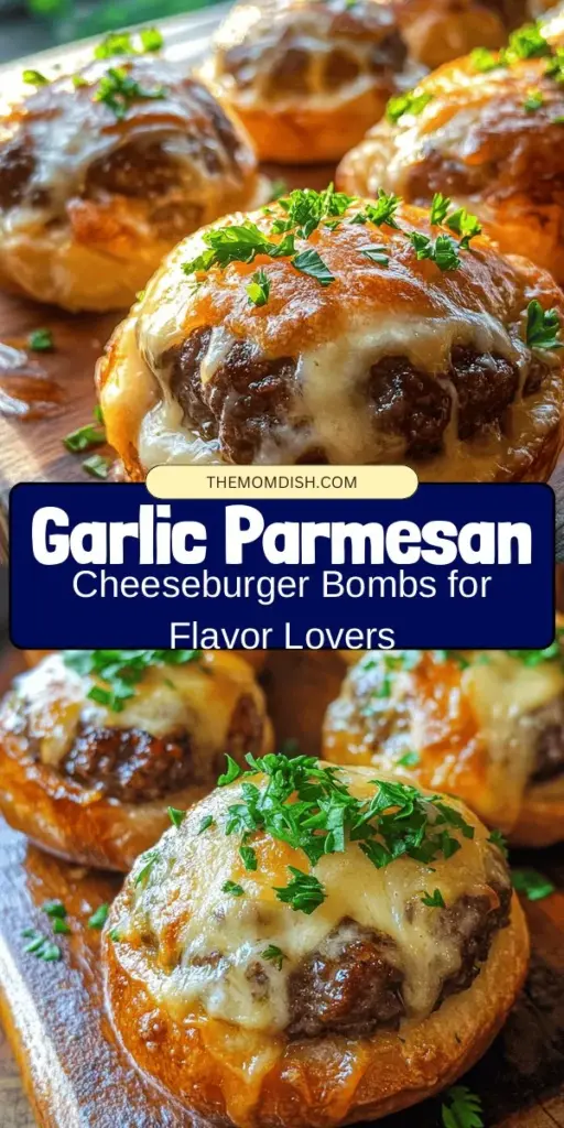 Discover the ultimate comfort food with Garlic Parmesan Cheeseburger Bombs! These bite-sized treats combine juicy ground beef, gooey cheeses, and aromatic garlic, all wrapped in a flaky crust for a satisfying crunch. Perfect for game days or family dinners, you'll impress everyone with this flavorful twist on classic cheeseburgers. Check out the recipe and get ready for a delicious explosion in every bite! #CheeseburgerBombs #ComfortFood #EasyRecipes #CookingIdeas #PartyFood #Yummy