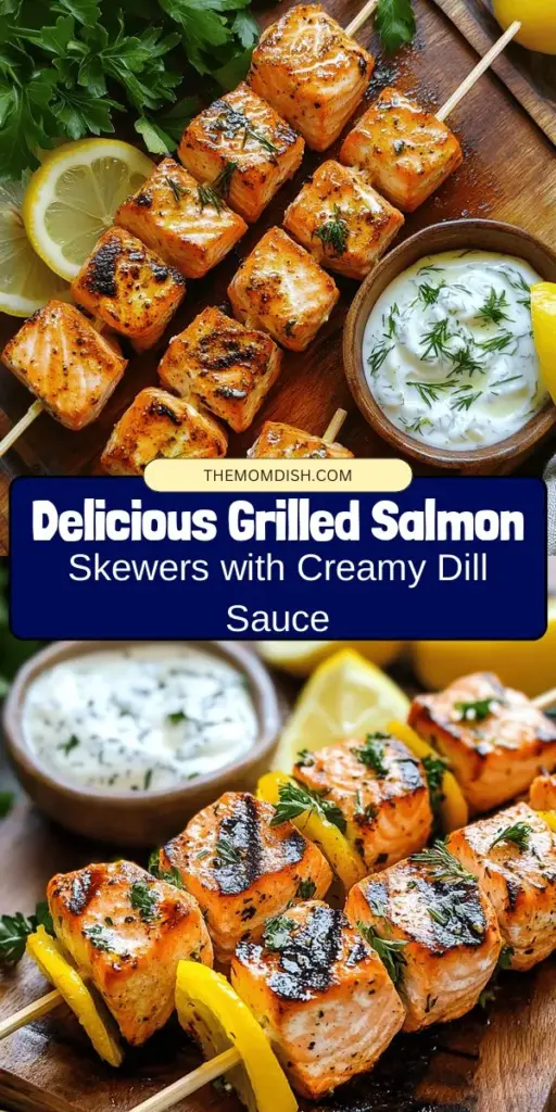 Savor the ultimate summer dish with Grilled Salmon Skewers paired with a creamy dill yogurt sauce. This vibrant recipe features marinated salmon grilled to perfection, delivering rich flavors and heart-healthy omega-3s. Easy to prepare, it's perfect for family gatherings or a quick weeknight dinner. Impress your guests with this nutritious and delicious meal that highlights the goodness of fresh ingredients. #GrilledSalmon #HealthyEating #SummerRecipes #Foodie #YogurtSauce #DeliciousDishes