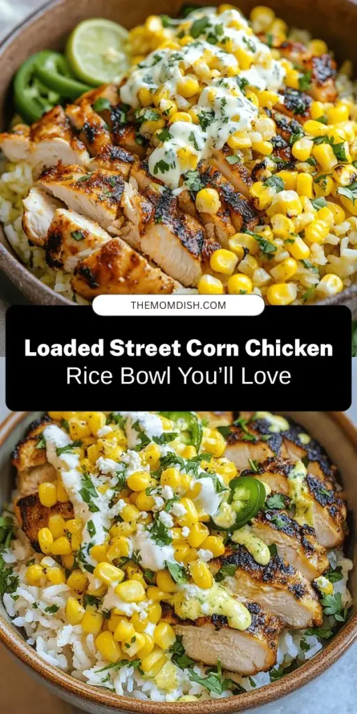 Savor the flavors of summer with this Loaded Street Corn Chicken Rice Bowl! Combining tender chicken, fluffy jasmine rice, and sweet corn, all drizzled with a zesty sauce, this dish is perfect for family dinners or gatherings. Inspired by beloved Mexican street corn, it's easy to prepare and captures the essence of vibrant street food right at home. Get the recipe and delight your senses! #StreetCorn #ChickenRiceBowl #ComfortFood #HomeCooking #Foodie