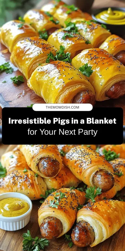 Looking for the perfect party appetizer? Try these Pigs in a Blanket Delight! Mini sausages wrapped in flaky pastry, melted cheddar cheese, and zesty Dijon mustard make for an irresistible treat. Easy to prepare and versatile enough for any gathering, these bites are sure to impress guests of all ages. Serve warm with your favorite dipping sauces for an unforgettable snack experience! #PigsInABlanket #PartyAppetizers #EasyRecipes #YummySnacks #CookingFun