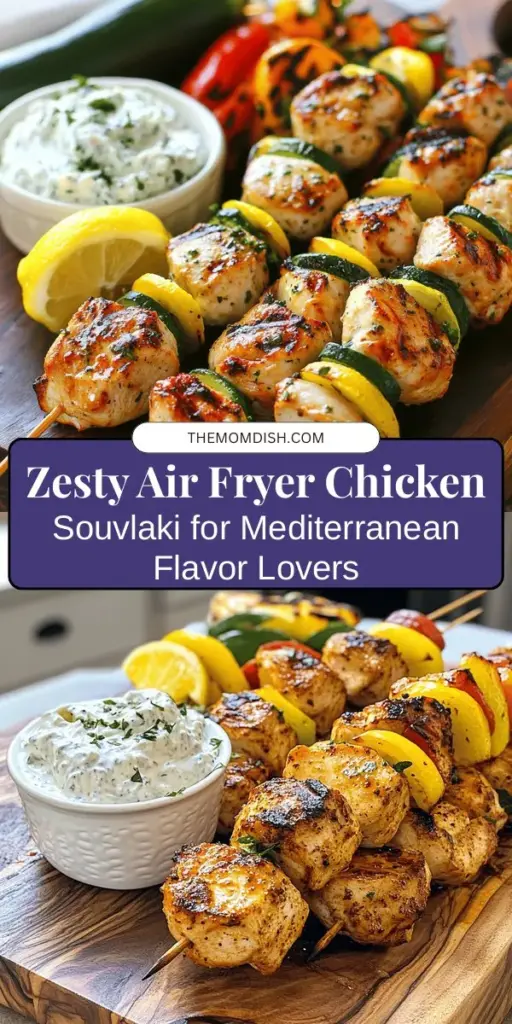 Discover the deliciousness of Zesty Air Fryer Chicken Souvlaki, a Mediterranean classic with a healthy twist! This quick and easy recipe uses flavorful chicken marinated in olive oil, garlic, and zesty lemon, all cooked to perfection in an air fryer. Serve it with warm pita and tzatziki for a delightful meal that’s perfect for any occasion. Dive into this flavor-packed dish today! #ChickenSouvlaki #MediterraneanCuisine #AirFryerRecipes #HealthyEating #YummyFood