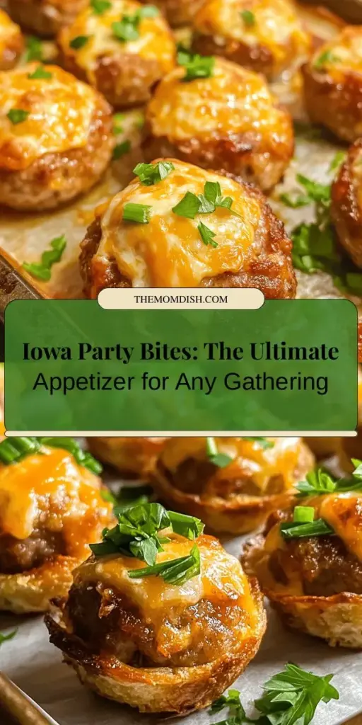 Looking for the perfect appetizer to impress your guests? Try Iowa Party Bites! These savory morsels combine ground pork sausage, cream cheese, sharp cheddar, and fresh green onions for a burst of flavor in every bite. Easy to prepare and delightful at any gathering, they can be served warm or at room temperature. Enjoy these crowd-pleasers at your next party or game day! #IowaPartyBites #Appetizers #PartyFood #MidwesternRecipes #YummySnacks #EasyRecipes #Foodie