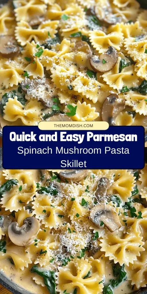 Discover the delightful flavors of our Parmesan Spinach Mushroom Pasta Skillet! This one-skillet wonder combines creamy Parmesan, fresh spinach, and savory mushrooms for a quick yet satisfying meal perfect for any occasion. Whether for a weeknight dinner or a special gathering, this recipe offers versatility and ease. Cook up this flavorful dish that is both comforting and nourishing! #PastaRecipes #HealthyEating #OneSkilletMeals #ComfortFood #QuickDinners #SpinachMushroomPasta