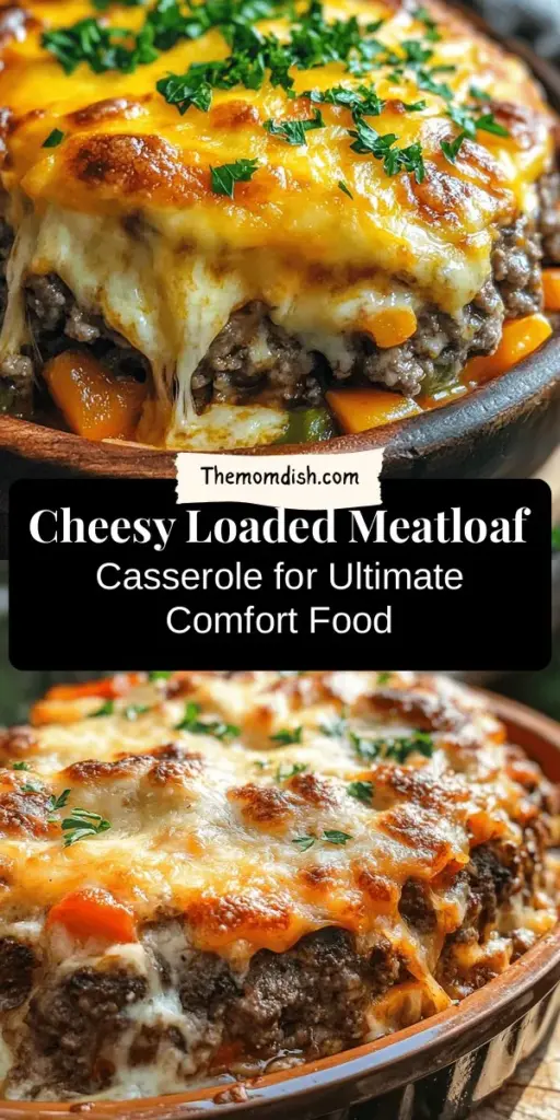 Indulge in the ultimate comfort food with this Cheesy Loaded Meatloaf Casserole! This hearty dish perfectly blends savory ground meat, colorful vegetables, and gooey melted cheese, creating a meal that's as satisfying as it is delicious. Ideal for family dinners or gatherings, it’s easy to customize with your favorite ingredients. Get ready to impress everyone at your table! #ComfortFood #Casserole #Meatloaf #CheesyGoodness #HealthyEating #FamilyMeals #RecipeIdeas