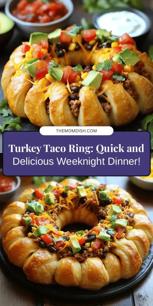 Discover the ultimate family-friendly dish with the Turkey Taco Ring Delight! This easy-to-make recipe combines ground turkey, zesty taco flavors, and flaky crescent roll dough for a meal that impresses visually and tastes amazing. Perfect for busy weeknights or casual gatherings, everyone can get involved in the fun of preparing their own personalized ring. Enjoy with your favorite toppings and sides! #TurkeyTacoRing #EasyMeals #FamilyDinner #TacoRecipes #ComfortFood #DinnerInspiration