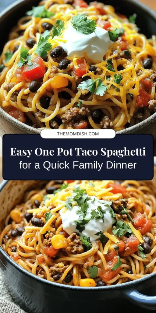 Looking for a dinner idea that's simple, delicious, and sure to please everyone at the table? Try this One Pot Taco Spaghetti! Combining savory taco flavors with comforting spaghetti, it's a hearty meal cooked in just one pot. Perfect for busy weeknights, it requires minimal cleanup and can be customized to fit your dietary needs. Top it off with cheese, cilantro, and a squeeze of lime for a delicious finish. #TacoSpaghetti #OnePotMeals #EasyDinner #ComfortFood #FamilyFriendlyCooking