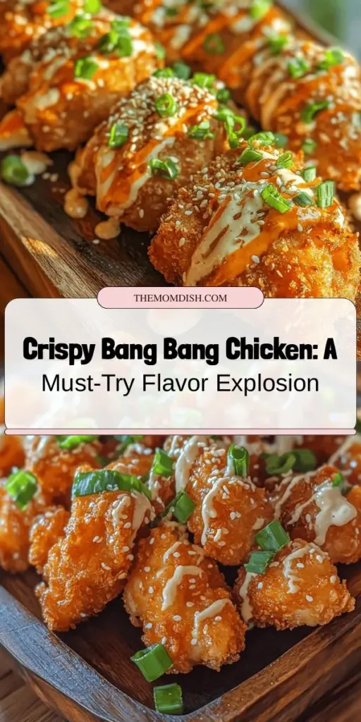 Discover the deliciousness of Crispy Bang Bang Chicken with this easy recipe! Enjoy the perfect blend of crunchy, tender chicken coated in a creamy, spicy sauce that will leave everyone craving more. Perfect for parties or family dinners, this dish is sure to impress. Simple to make with fresh ingredients, you'll be whipping it up in no time! Try it today and elevate your meal! #BangBangChicken #CrispyChicken #EasyRecipe #YummyEats #DinnerInspo #Foodie