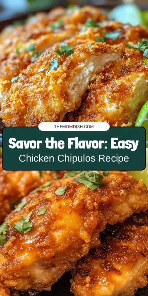 Discover the deliciousness of Chicken Chipulos, a vibrant Mexican-inspired dish that combines juicy chicken thighs with the smoky heat of chipotle peppers and a crispy panko coating. This easy-to-follow recipe guides you through marinating, frying, and serving tips, creating a mouth-watering experience that will impress your friends and family. Elevate your cooking with this flavorful delight! #ChickenChipulos #MexicanFood #YummyRecipes #CrispyChicken #Foodie #DinnerIdeas