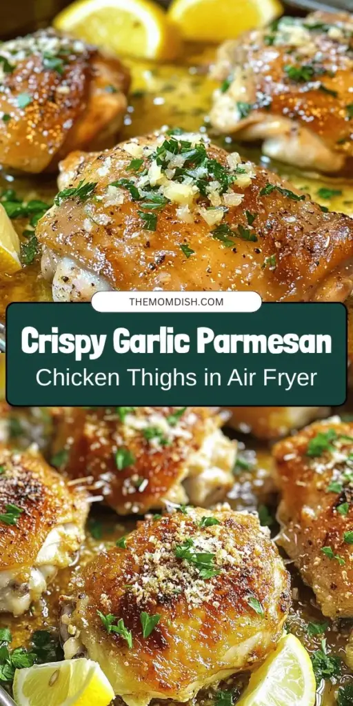 Discover the mouthwatering delight of Garlic Parmesan Chicken Thighs, a quick and easy recipe that packs a flavorful punch. Perfect for busy weeknights, this dish features juicy, tender chicken coated in a garlicky, cheesy marinade and perfectly cooked in the air fryer for a crispy finish. Elevate your meals with this savory recipe that's sure to impress family and friends. Try it today! #GarlicParmesanChicken #EasyRecipes #DeliciousMeals #DinnerIdeas #AirFryerCooking