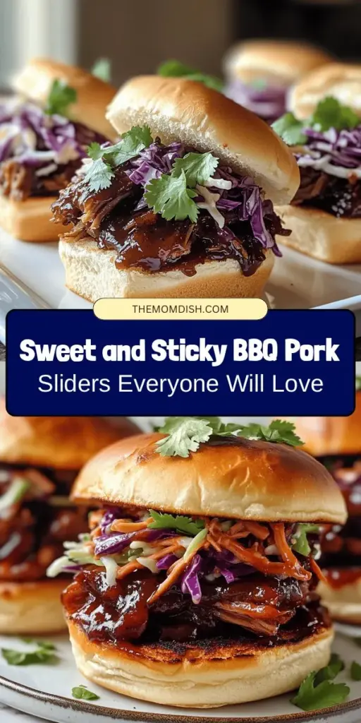 Satisfy your crowd with sticky BBQ pork sliders, the ultimate dish for gatherings or cozy nights in. These delicious, tender sliders feature flavorful pork soaked in rich barbecue sauce, all wrapped in soft buns. Customize them with your favorite toppings for a personal touch. Perfect for game days or backyard barbecues, they're easy to make in a slow cooker—so you can enjoy time with loved ones. Discover mouthwatering flavors today! #BBQPorkSliders #BBQRecipes #ComfortFood #Sliders #PartyFood