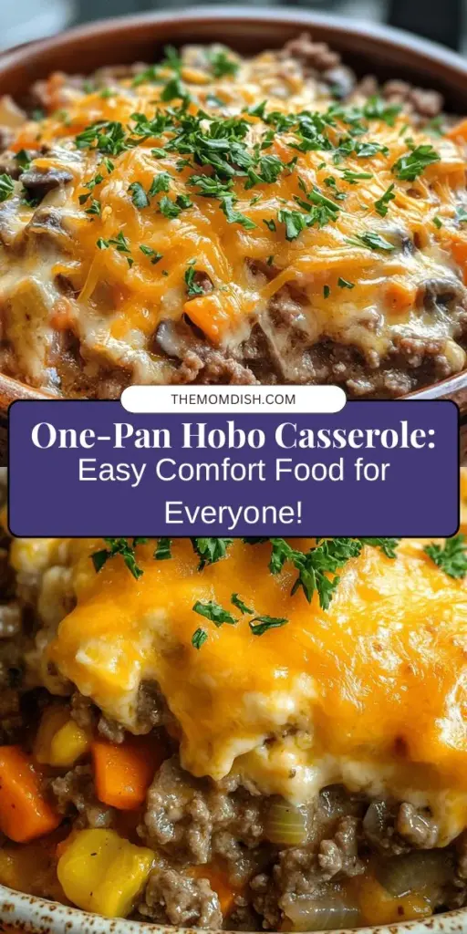 Discover the heartwarming comfort of Hobo Casserole Delight, a one-pan meal that brings families together with its rich flavors and easy preparation. Packed with ground beef, veggies, and topped with gooey cheddar, this dish is perfect for busy weeknights or cozy gatherings. Plus, it’s customizable for any dietary need! Dive into a meal that’s as simple to make as it is satisfying. #Casserole #ComfortFood #OnePanMeal #EasyRecipes #FamilyDinner #HomeCooking #HealthyEats