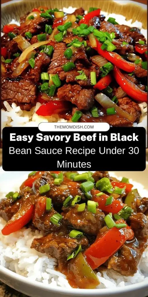 Try this quick and delicious Savory Beef in Black Bean Sauce recipe that brings the taste of Asian cuisine right to your kitchen! Tender beef strips are marinated and stir-fried with fresh vegetables, coated in a rich black bean sauce, and ready in under 30 minutes. Perfect for busy weeknights or a casual gathering, this dish is customizable for dietary preferences. Enjoy a restaurant-quality meal at home! #AsianCuisine #BeefRecipe #QuickMeals #DeliciousDinner #HomemadeGoodness #EasyCooking