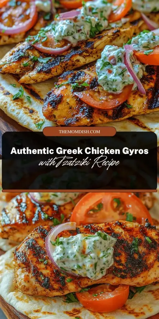 Discover the joy of creating deliciously authentic Greek Chicken Gyros at home! This flavorful dish features marinated grilled chicken wrapped in warm pita, topped with fresh veggies and homemade cucumber tzatziki sauce. Experience the rich flavors of Greek cuisine with every bite. Perfect for any occasion, these gyros bring the taste of the Mediterranean right to your table. Try it today! #GreekFood #ChickenGyros #Tzatziki #MediterraneanCuisine #HomemadeRecipes