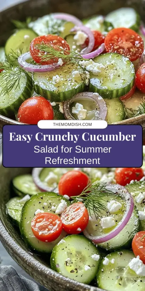 Discover the refreshing Crunchy Cucumber Delight, a vibrant salad that showcases the summer's best produce! With juicy cucumbers, sweet cherry tomatoes, and aromatic dill, this dish is not only visually stunning but also packed with nutrition and flavor. Perfect for picnics, barbecues, or as a light lunch. Enjoy a healthy, hydrating meal that's quick to prepare and sure to impress. Dive into summer freshness today! #CucumberSalad #HealthyEating #SummerRecipes #FreshIngredients