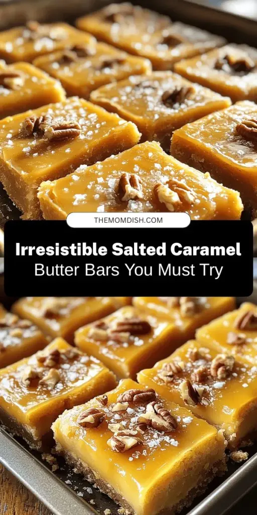 Indulge in the perfect blend of sweet and salty with these delectable Salted Caramel Butter Bars! With a rich buttery crust and a luscious caramel filling, enhanced by a sprinkle of sea salt, these bars are a crowd-pleaser for any gathering. Easy to make with just a few ingredients, you'll impress friends and family with this delightful treat. Discover the joy of baking and get ready to enjoy a slice of heaven! #SaltedCaramel #DessertRecipe #BakingFun #SweetTreats #HomemadeDelight